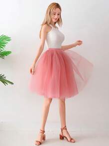 1 bucată Fusta colorată din tul, Fustă scurtă pentru jupon pentru adulți, Fusta sub formă de plasă umflată pe jumătate, Rochie de prințesă, Fusta pentru decorarea costumelor de petrecere, Accesoriu Cosplay, Multi-sezon