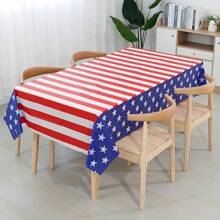 1pc Stars & Stripes Disposable Plastic Tablecloth, Rectangular 54*108inch Table Decor