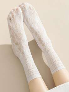 6 Pairs Women's Spring/Summer Flounced Moisture-Wicking Breathable Versatile Mid-Calf Crew Socks - Multicolor - View 3