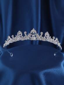 1pc Rhinestone Decor Metal Mini Crown Headband, Suitable For Parties, Birthdays, And Weddings - Silver - View 1