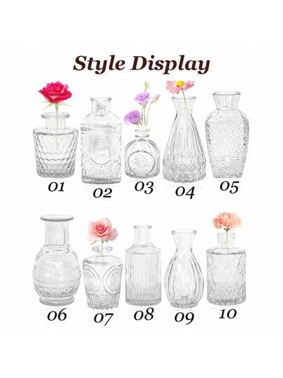 Vintage Mini Flower Vase, Various s, Small Bud Vase Centerpieces,Clear Pot Carving Perfect Rustic Wedding, Gathering Tafel ation,Home ,Flower Vase,Centerpiece,Table Birthday Graduation Room Glass view 2