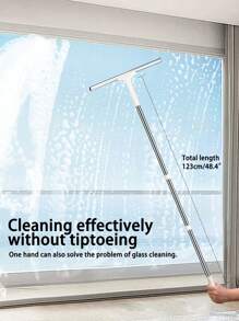 2-In-1 Rotatable Window Cleaner With Extendable Pole - Dual-Sided Glass Tool For Indoor/Outdoor Windows, Car Glass, High-Rise Cleaning - Detachable Head For Kitchen Counter Scraps, Bathroom Mirror Fog