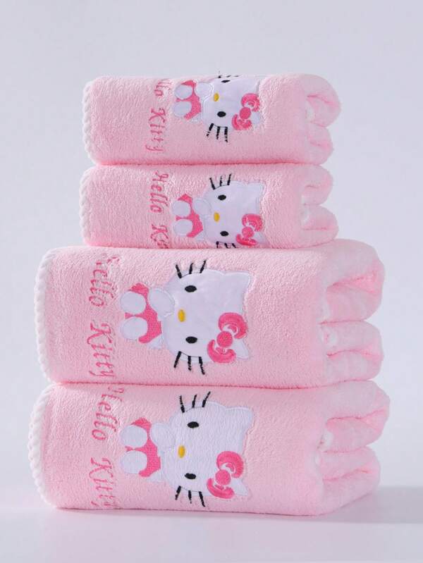 Sanrio 1pc Sanrio Cute Cartoon Character Hello Kitty Coral Fleece Soft Absorbent Quick-Dry Non-Shedding Hand/Hair Towel, Bathroom Accessories, Face Towel Size 34*75cm, Bath Towel Size 70*140cm Bathroom Decor Summer Back To School