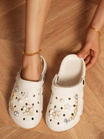 CIVHOM 女士时尚休闲木屐，轻便透气防滑软底花园鞋，夏季拖鞋沙滩鞋，带有个性化闪亮饰物