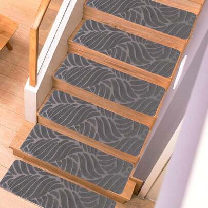 15 PCS Stair Tread Pads Stair Mats Wall Stickers Carpet Non-Slip Step Protectors - 65x20cm Reusable Stair Runner Rugs Covers Stair Protection Mats For Home Indoor Pets Kids Elders (Gery)