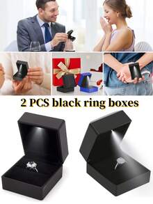 1个优雅的LED首饰盒，非常适合存放戒指、吊坠和手链，饰以闪亮水晶，是求婚、订婚、婚礼和特殊场合的完美之选。精致的黑色天鹅绒内衬首饰展示礼盒，适合作为圣诞节、情人节和周年纪念礼物。 - 黑色 - 查看 29