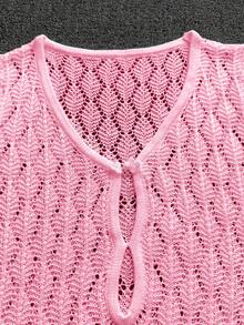 Áo khoác ngoài tay dài bằng vải lưới xuyên thấu cổ chữ V khoét rỗng thắt nút cài khuy, kiểu bikini mini ôm sát gợi cảm dành cho nữ, thích hợp cho mùa xuân/thu. - Hồng - Xem 10