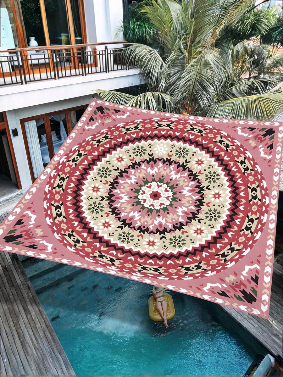 1 件户外防水防晒渐变绿波西米亚图案遮阳篷、凉亭、沙滩帐篷带绳索（不含框架）