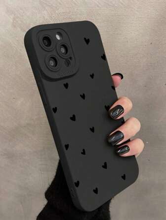 Perforated Straight Edge Black Heart Graphic Thick Anti-Drop Phone Case Compatible With IPhone 16/16Pro/16Plus/16ProMax/15ProMax, IPhone 13, IPhone 14, IPhone 11/XS/XR/7/8P, A50/A12/A32/A52/A72/A51/A21S/A13/A14/S22Ultra/S23/A33/A53/S20FE, Redmi 11/12Pro/12/12X/Note11/9A/9C/Poco X3 NFC/Redmi 10/9/Note9/12C/Note11Pro/10C/Note8Pro