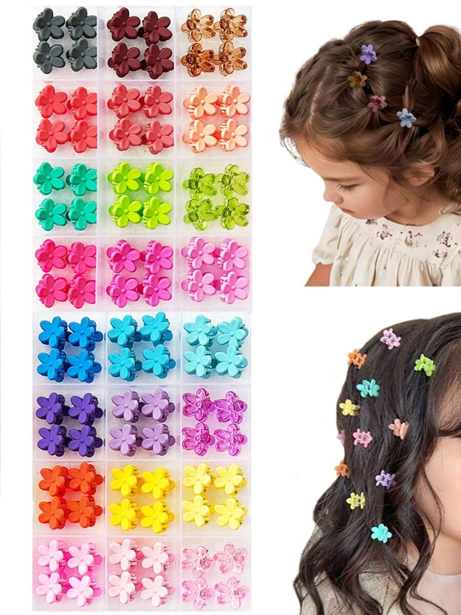 8/48/96PCS Random Color Baby Girl Hair Clips 24 Multicolors Colors Mini Hair Claw Clips Small Tiny Flower Claw Clips Hair Accessories Clips