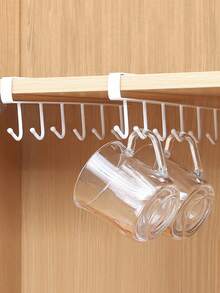 1pc Kitchen 6 Hooks Storage Rack, Fits For Shelves To Organize Clothes, Cups, Wine Glasses - White - View 6