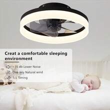 2025 Hottt New Arrivals-MOSSCO Ceiling Fans  Lights And Remote, LED Dimmable 3 Colour 6 Speeds Reversible Fan Light, Modern Fan Lights Ceiling For Bedroom, Flush Mount Low Profile Ceiling Fan Light White 40CM-40CM Black - Bildfarbe - View 7