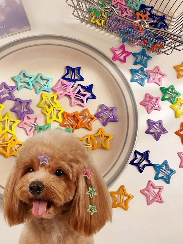 20pcs/Set Pet Hair Clips Accessories. Cute Dopamine Colorful Star Pattern Pet Hair Clips, Suitable For Pet Dress Up