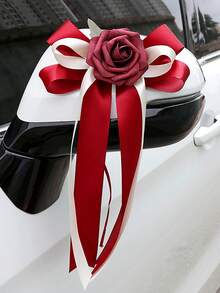 1PC Rose Flower Rearview Mirror Decoration Flower Wedding Car Flower Wedding Scene Decoration, Staircase Handrails, Corridor Door Handle Bow Rose Decoration - Multicolor - View 17