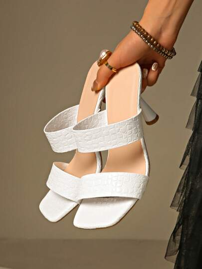 Damen Mode quadratische Zehenkappe Sandalen mit Steinstruktur Absätzen, sexy Stilettoabsätze für Partys & Zusammenkünfte