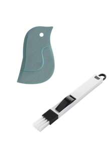 Set de 3 piezas de cepillos multiusos para limpiar ranuras en puertas y ventanas de cocina y baño, que incluye un cepillo con recogedor, un cepillo para hendiduras y un raspador multiusos de goma para limpiar tablas de cortar y eliminar grasa de cocina