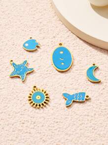 4pcs/6pcs Multi-Color Fashion Metal Star, Moon, Flower, Fish, Heart Shape Pendant, Suitable For Family, Couples, Best Friends Handmade DIY Jewelry Making Pendant, Necklace, Earrings, Keychain, Phone Chain Decor Gift