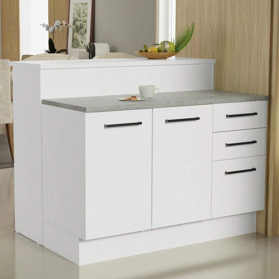 Kitchen Island With Madesa Agata 120 Countertop And Counter In White - White - View 1