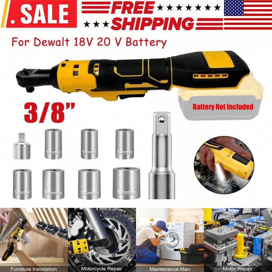 Cordless Ratchet Wrench 3/8", Electric Ratchet Wrench Compatible With DEWALT 20V MAX Battery, 45Ft-Lbs 320RPM With Variable Speed, 3/8" To 1/4" Sealed Head Ratchet, Bare Tool Only Tools