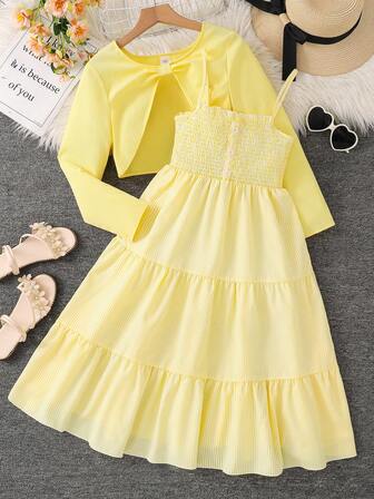 Left Mama Tween Girls Long Sleeve Ditsy Floral Camisole Dress, Spring/Autumn