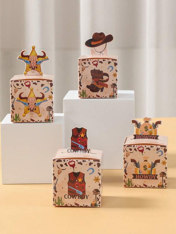 24pcs Western Cowboy Mini Gift Box Gift Packaging Paper Boxes Thank You Gift Boxes Treat Candy Boxes, Western Cowboy Theme Party Decorations, Western Cowboy Theme Gender Reveal Babe Shower Happy Birthday Wedding Family Holiday Party Gift Wrapping Supplies, Western Cowboy Party Decor, Western Cowboy Birthday Party Supplies, 3D Western Cowboy Hat Boots Pattern Gift Packing Boxes, Party Favors