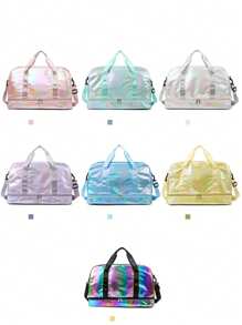 Sac de sport iridescent brillant, avec compartiment à chaussures et poches de rangement humide/sec pour femmes et hommes. Sac de voyage fourre-tout de grande capacité pour femmes