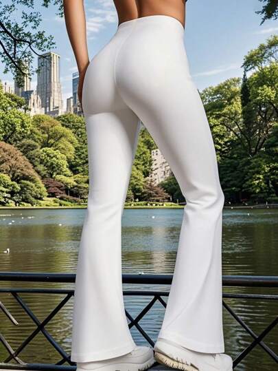 Women's Solid Color Flare Leg Leggings, Tight Fitting Base Layer Pants, Flared Pants For Autumn/Winter, Suitable For Running, Casual, Compression Yoga Pants With High Waist