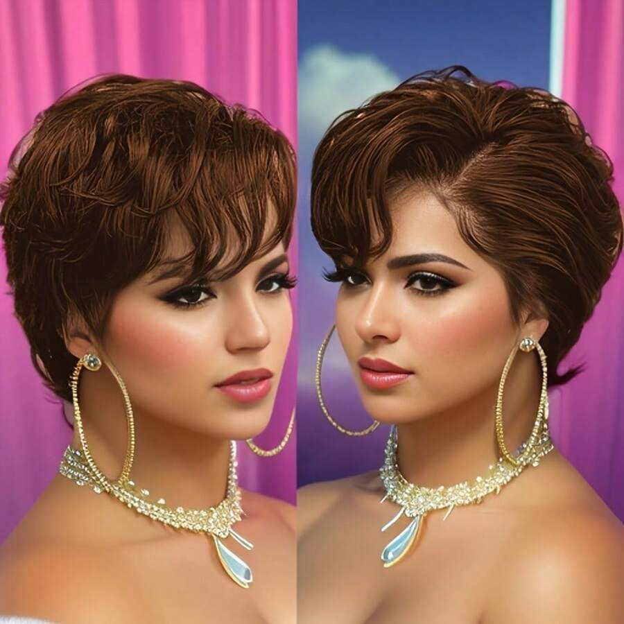 Short Pixie Cut Wigs 13x4 Lace Front Curly Wig Human Hair Wigs For Women Transparent Lace Front Wig - S4 - Xem 1