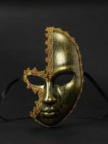 1pc Retro Gold & Silver Rhinestone Half Face Mask, Masquerade Ball/Halloween Party Mask - A - View 1