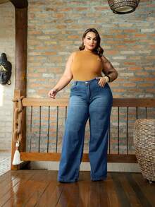 Wide Leg Plus Size Women's Cat Scratch Lycra Free Elegant Sexy Casual Jeans Wide Leg Cat Scratch Holiday Travel - Quần jean nhẹ - Xem 1