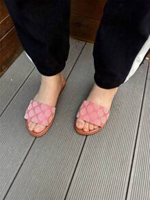 Damen Flache Sandalen, einfache flache Riemen Slide Sandalen, Peep-Zehen Sommer Pantoffeln, geeignet für Kleider, Ausgehen, Strand, Wohnung, erhältlich in Braun, Schwarz, Leopard, Rot, Grün, Blau, Gelb, Silber, Orange, Weiß, Gold, Rosa, für Lässig und Urlaubstragen