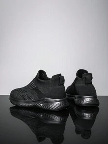 Teenagers' Casual Slip-On Sneakers, Breathable Soft Comfortable Sports Shoes, Spring & Autumn - Black - View 5