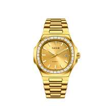 1pc NASIR Men's Luxury Genuine Diamond Calendar Waterproof Quartz Watch, Daily Business - Gold - View 2
