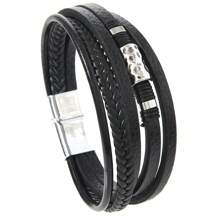1pc Vintage PU Leather Braided Bead Magnetic Clasp Men's Bracelet, Beaded Pattern Decor, Suitable For Daily Wear, Holiday Gift