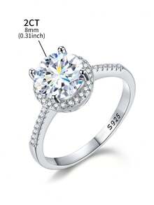 1 件圆形经典戒指 D 颜色 2 克拉莫桑石钻石结婚戒指，S925 纯银戒指适合女性订婚、妻子、女朋友、生日礼物、周年纪念礼物新娘精美珠宝 - 圓包莫桑戒指-2ct - 查看 4