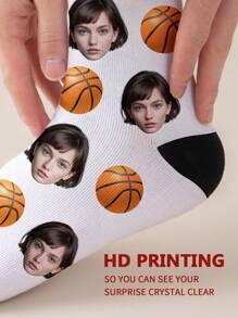 1 Pair Of Customized Face Men's Mid Tube Socks, Put Any Face On Socks, Personalized Socks For With Photos, Interesting Customized Picture Pairs With Medium To Long Socks
