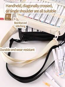 1 支马克笔收纳袋、多层透明铅笔袋、大容量文具收纳袋、适合美术生的多功能包、轻便的单肩包、方便的手提包、返校包、学校用品、铅笔袋、书包 - 馬克筆收納袋 - 查看 3