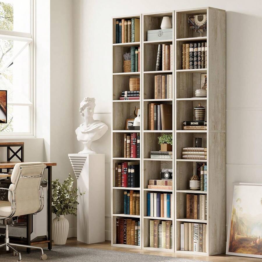 Tall Narrow Bookshelf 8 Tiers, Compact Corner Bookcase, Easy To Match For Living Room, Home Office, Bedroom, Beige Maple - 米色楓木 - 查看 1