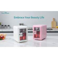 iceBlue Mini Fridge & Skincare Fridge With Transparent Window - 4L/6 Can Portable Cooler (Pink & White) For Car/Home Cosmetic & Beverage Storage - Dual-Temperature Heating/Cooling Design - Ideal Gift!