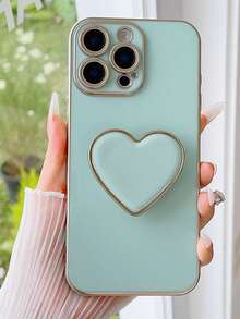 镀金心形支架和镀金手机壳，适用于 17 16e 15 14 13 12 11 XS XR X 7 8 Plus Pro Max Galaxy S25 S24U S23 A55 A54 A35 A25 A17 A07 A16 A06，镀金保护套 - 綠色 - 查看 5