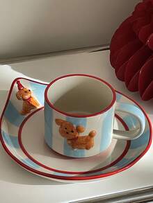 1 件可爱手绘小狗陶瓷杯，咖啡/牛奶/早餐杯 Back To School Back To School