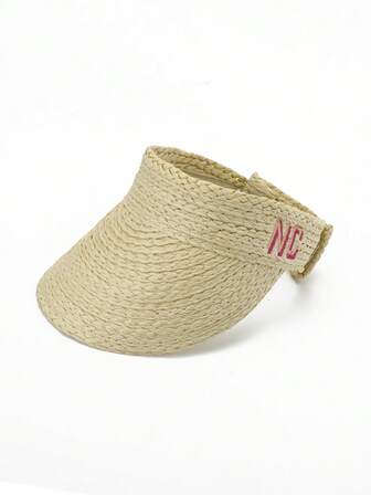 1件热销2025夏季新款开顶运动风草编纯色亲子夏季玩耍防晒草帽女士冬季服装