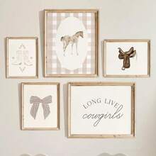 1 pieza Arte de pared vintage, póster con diseño de caballo de tema vaquero, póster vintage western de vaquera, decoración moderna para baño, dormitorio, sala de estar, habitación, hogar, estilo sin marco - Multicolor - Ver 2