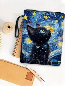 1pc Black Cat Starry Sky Printed Theme Zippered Book Cover, Paperback Book Protector, Washable Multipurpose Book Sleeve, Suitable For Students, Teachers, Book Lovers, Bible Enthusiasts,Back To School,School Supplies - Single Piece - View 2