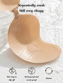 1 Set Reusable Adhesive Push-Up Bra In Skin Tone, And 1 Invisible Backless Bra Suitable For All Seasons