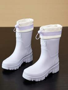 Women's Elastic Waterproof Rain Boots, Fashionable Thick Sole Mid-Calf Waterproof Shoes, 4-Season Workwear, Waterproof For Washing Cars, Indoor & Outdoor Slip-Resistant Water Shoes - Baby Blue - View 1