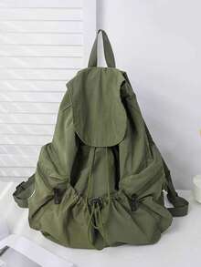 New Stylish Drawstring Backpack, Large Capacity, Casual Student Backpack For Men & Women, Water-Washed Fabric - Army Green - View 4