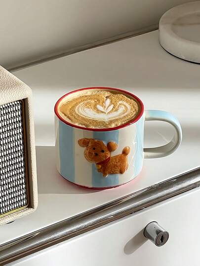 1 إبريق سيراميك مرسوم باليد بتصميم جرو لطيف، إبريق قهوة/حليب/إفطار للعودة للمدرسة