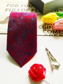 1 Set Classic Paisley Necktie Gift Box Including Necktie, Tie Clip, Boutonniere, High-End Business Formal Wear Suitable For Weddings, Father's Day, Friends Gifts, Meetings, Important Conferences