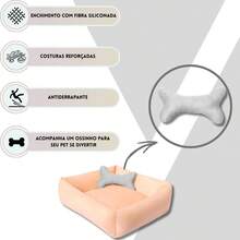 Square Pet Bed With Plush Bone For Small And Medium Sizes, Non-Slip - 米色 - 查看 2